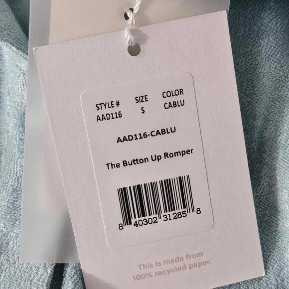 2/$30 Andie Terry Button-Up Romper Cablu Color Size S | Soft & Stylish Cover-Up - Picture 4 of 5